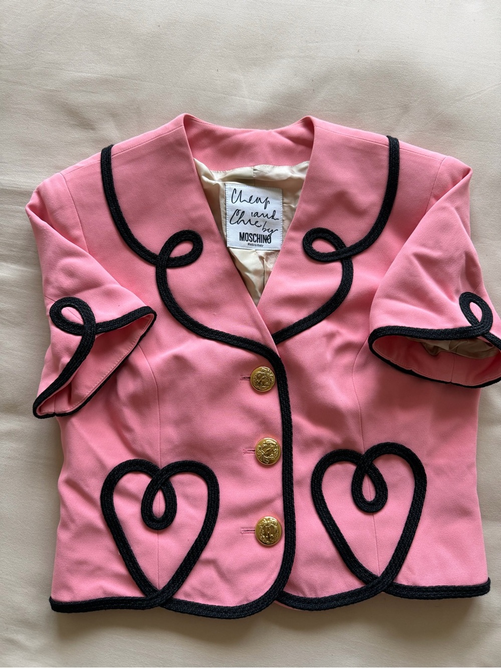 Moschino Pink Short Sleeve Blazer with Black Heart Trim